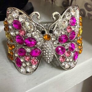 Sassy Jones Pink & Gold Butterfly Crystal Cuff Bracelet